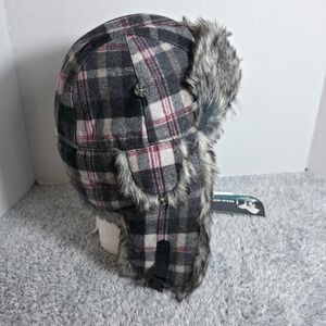 Mad Bomber Wool Blend Warm Trapper Bomber Hat Size L Red Black Grey Plaid NWT
